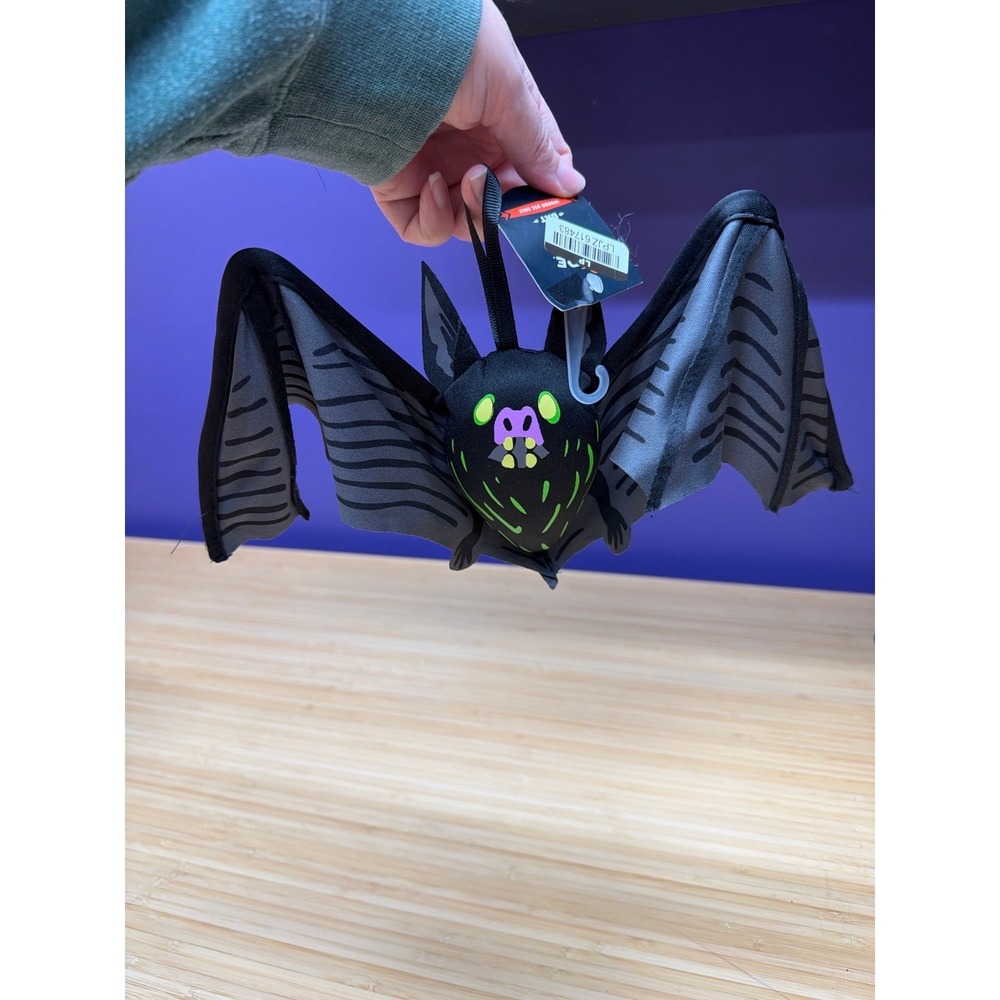 Halloween Bat Hanging Decoration Bendy Wings Black Plush NWT